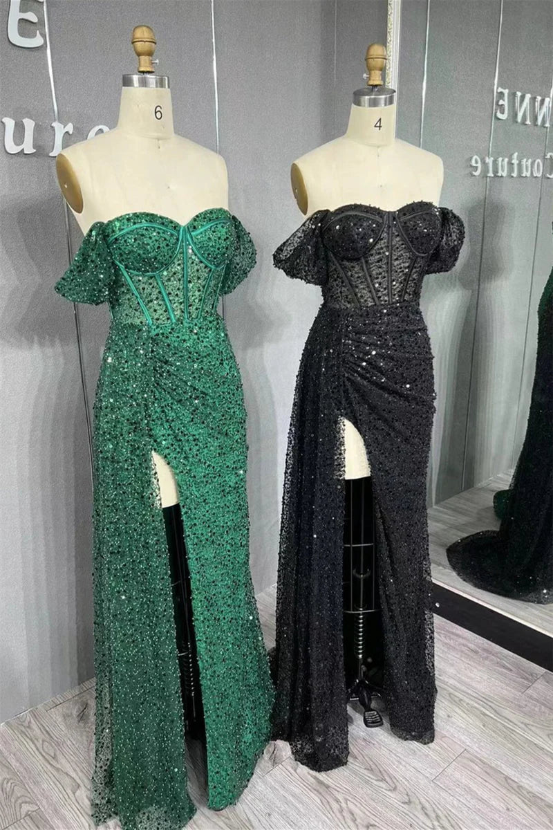 Super Sale v-neck dressGlitter Fitted Sweetheart Off-Shoulder With Side Slit Prom Dress