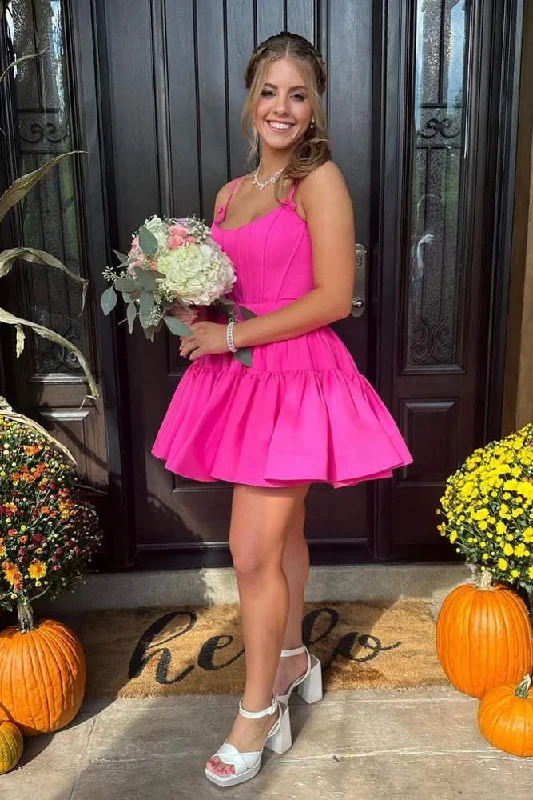 Massive Deals cocktail party dressFuchsia Straps Satin Mini Homecoming Dress