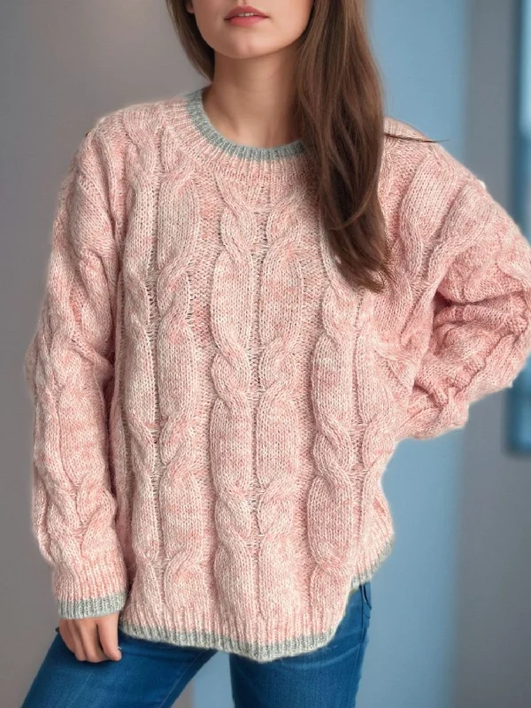 Final Clearance fashion sportswear hoodieCable Knit Round Neck Long Sleeve Sweater