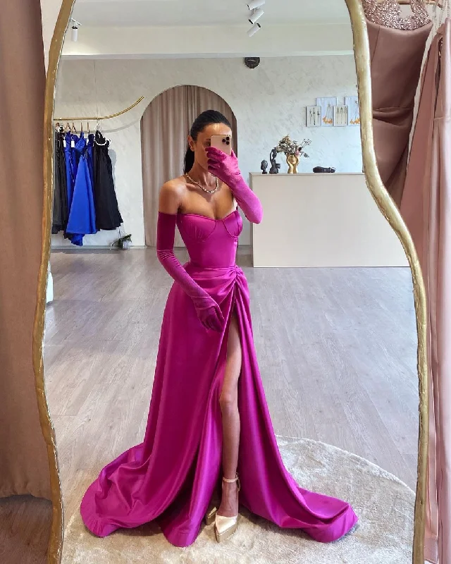Stock Clearance silk dressA-Line Strapless Satin Long Sleeves Hot Pink Evening Prom Dresses QP3121 Stock Clearance silk dressA-Line Strapless Satin Long Sleeves Hot Pink Evening Prom Dresses QP3121