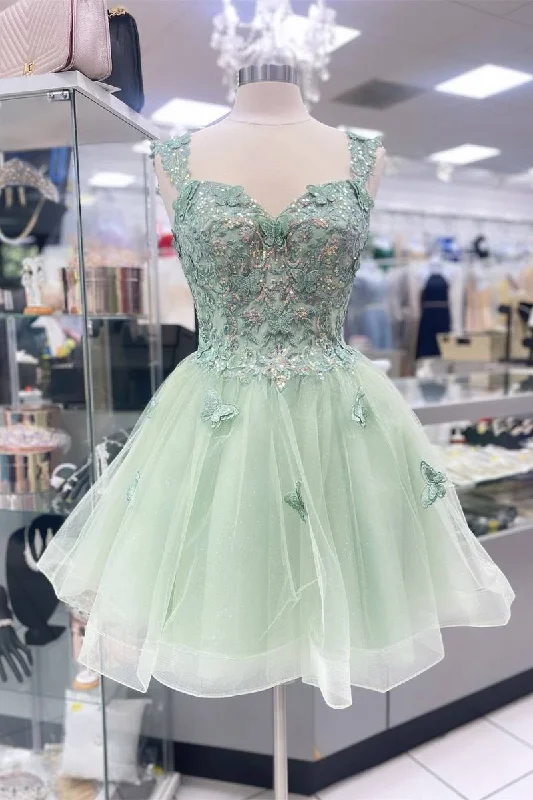 Customer Appreciation Sale summer dressMint Green Sweetheart Tulle Appliques A-line Homecoming Dress