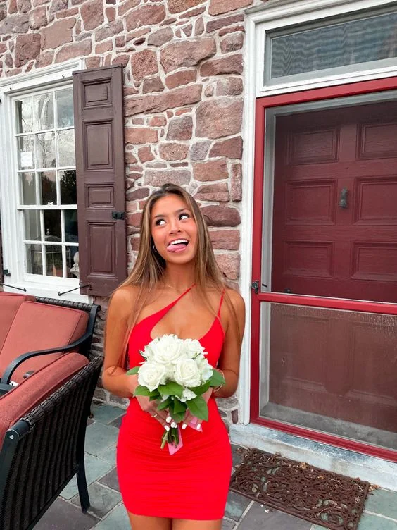 Exclusive Offers draped dressRed irregular neckline homecoming dress,bodycon dress Y2762 Exclusive Offers draped dressRed irregular neckline homecoming dress,bodycon dress Y2762