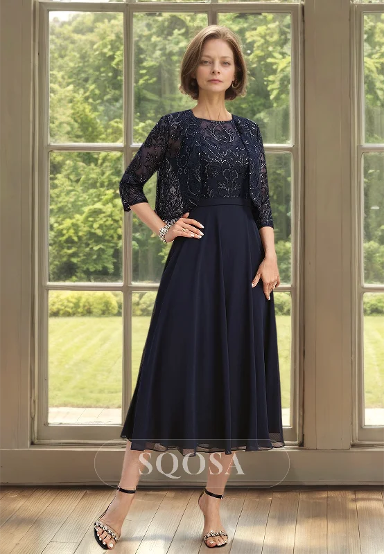 Super Deal flowy maxi dressScoop-Neck Chiffon A-Line Pleated Beaded Cutout Mother of the Bride Dress with Lace Applique Coat