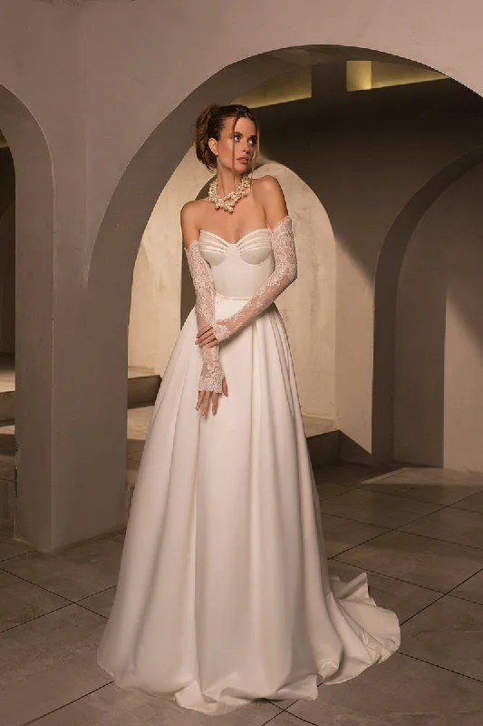 One-DAY Sale party-ready dressA line Sweetheart Lace Long Sleeves Satin Wedding Dress QW2673