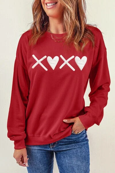 Inventory Reduction workout-ready hoodieHeart Graphic Round Neck Dropped Shoulder Sweatshirt Inventory Reduction workout-ready hoodieHeart Graphic Round Neck Dropped Shoulder Sweatshirt