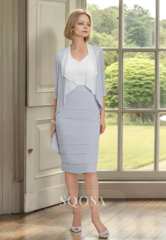 Major Savings off-the-shoulder dressV-Neck Pleated Beaded Chiffon Midi Mermaid Mother of the Bride Dress with Half-Sleeves Coat