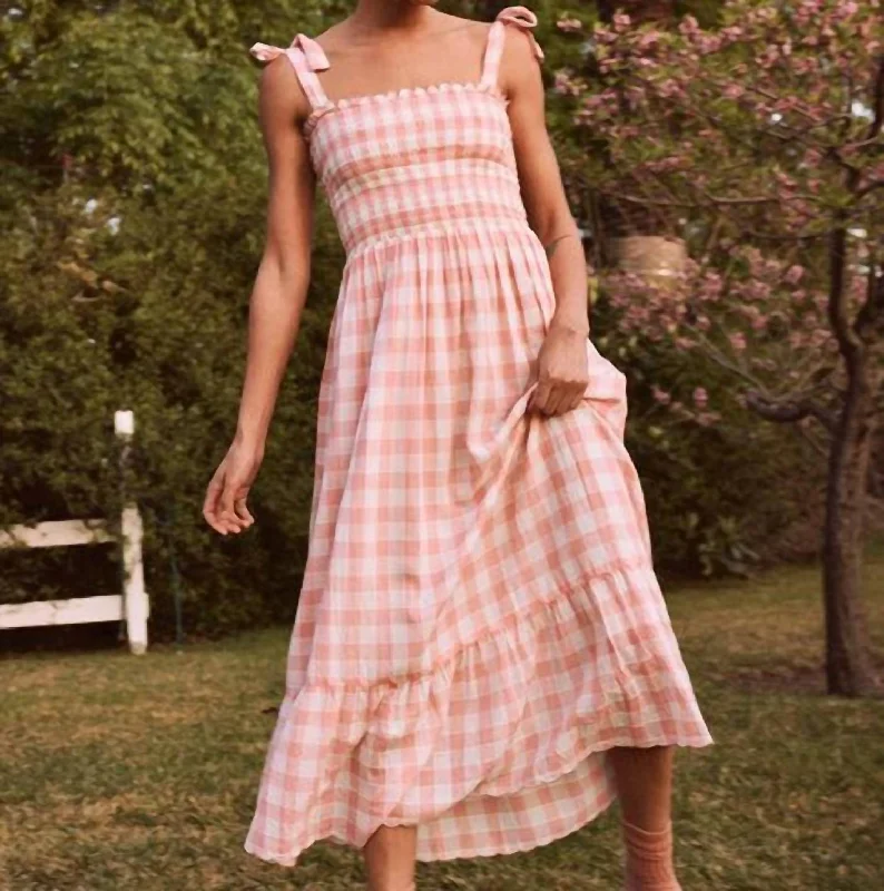 Flash Deals cocktail party dressThe Lagoon Dress in Pink/Cream Gingham
