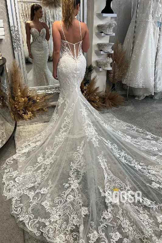 Overstock vintage dressPlunging V-Neck Lace Appliques Mermaid Wedding Dress QW2598