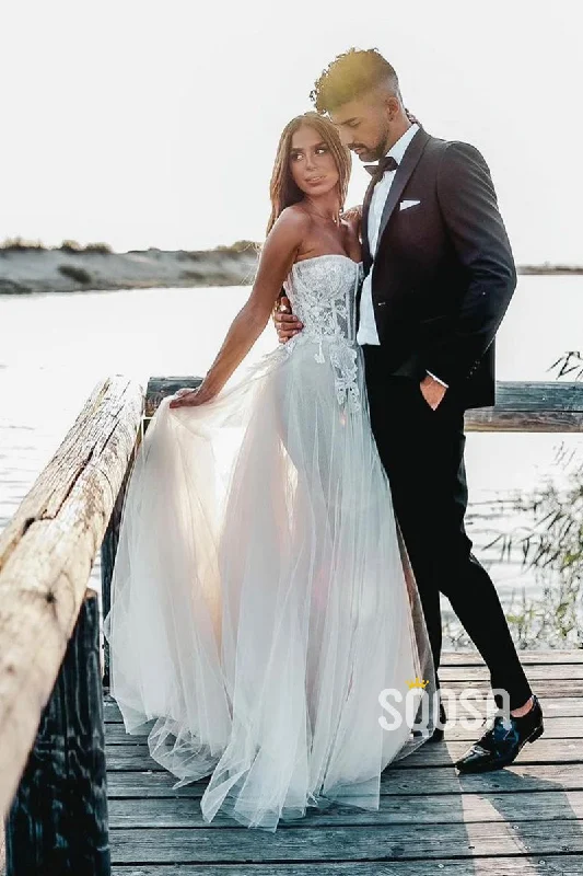 Discount Days wrap-around dressA-line Sweetheart Lace Appliques Bohemian Wedding Dress QW2523
