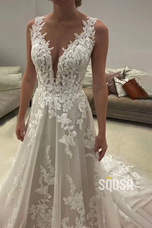 Act Now relaxed fit dressPlunging V-neck Lace Appliques Ivory Tulle Rustic Wedding Dress QW2350