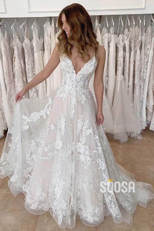 Can't Miss relaxed fit dressA-line V-neck Unique Appliques Lace Wedding Dress QW2297
