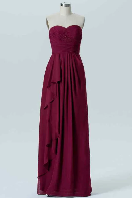 Final Sale casual evening dressMulberry A-line Strapless Pleated Ruffle Chiffon Long Bridesmaid Dress Final Sale casual evening dressMulberry A-line Strapless Pleated Ruffle Chiffon Long Bridesmaid Dress