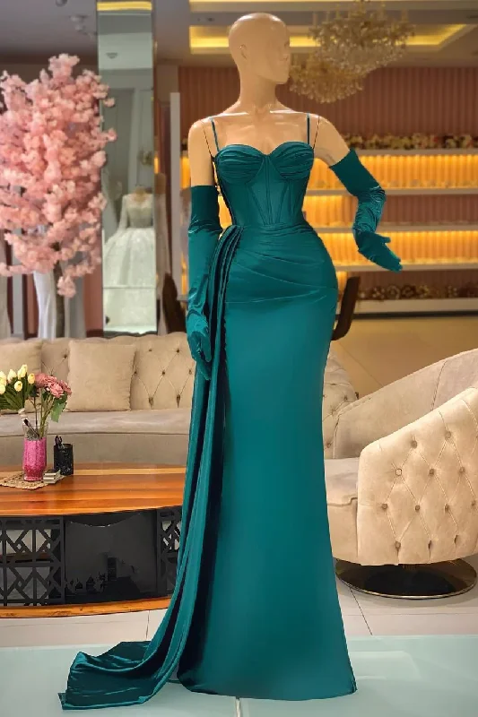 Weekend Special lace dressSexy Green Mermaid Spaghetti Straps Cheap Long Prom Dresses Y2988