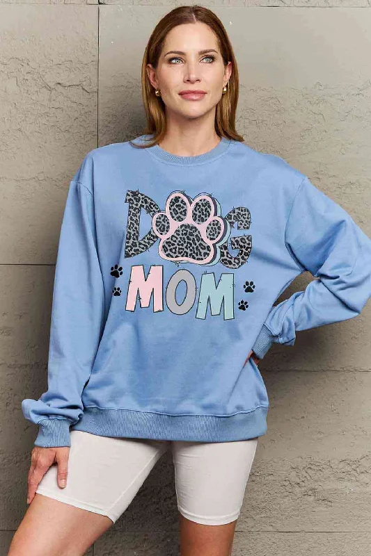 Deal Zone athletic streetwear sweatshirtPink & Blue DOG MOM Graphic Sweatshirt