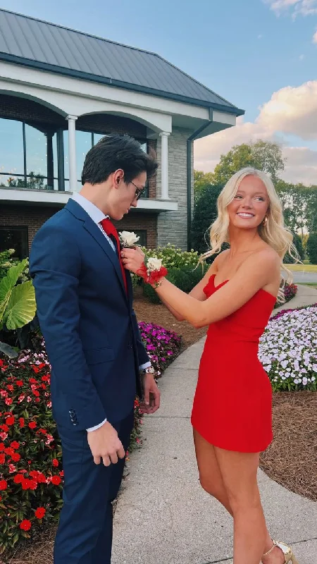 Amazing Deals long-sleeve floral dressRed Strapless Tight Homecoming Dress,22th Birthday Party Dress Y2976