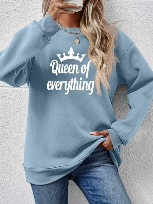 Limited Availability retro sports hoodieQUEEN OF EVERYTHING Round Neck Sweatshirt