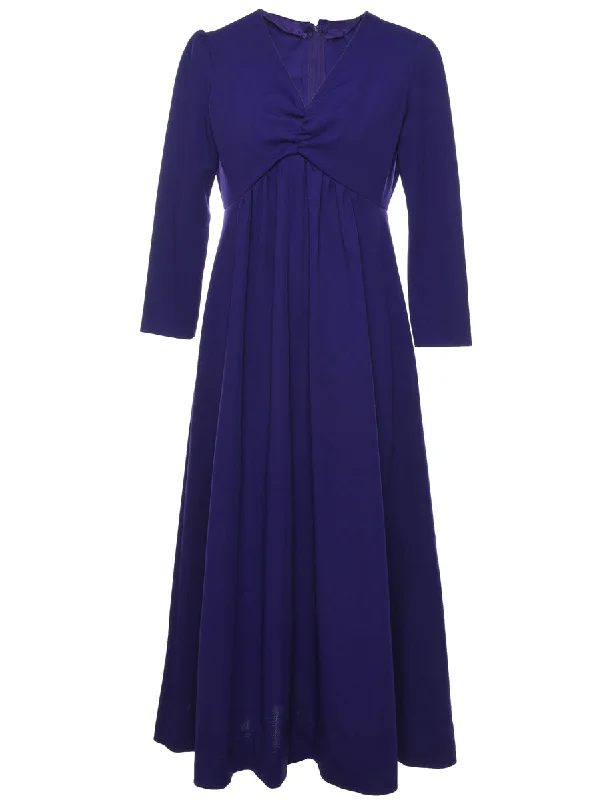 Crazy Deals elegant coat1970s Purple Ruched Long-Sleeve Maxi Dress - M