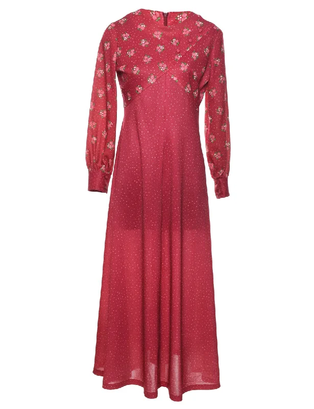 Quick Sale cozy coat1970s Pink & Green Floral Print Maxi Dress - M