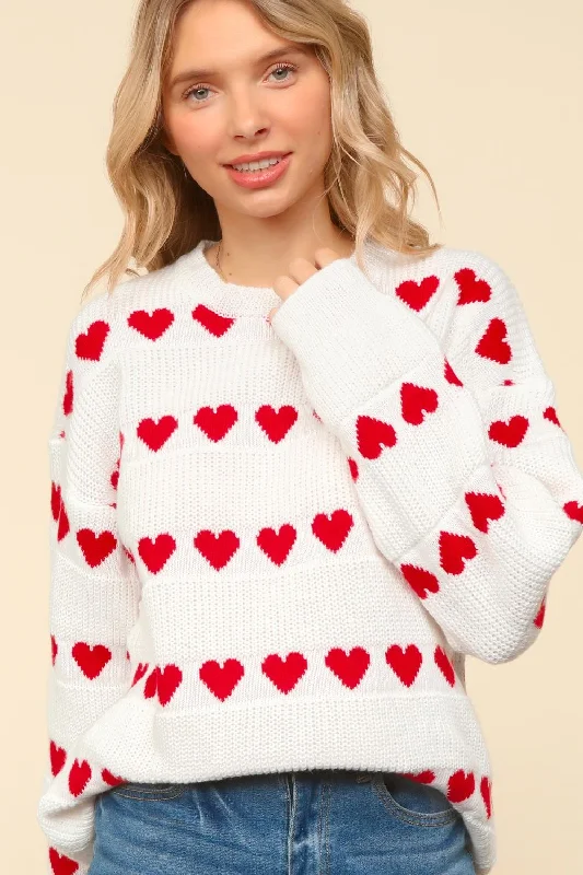 Discount Deals stylish blazer coatLONG SLEEVE HEART STRIPE PULLOVER SWEATER TOP