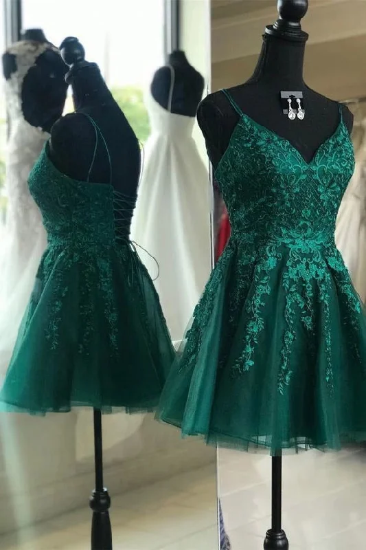 Crazy Savings sleek dressEmerald Green Homecoming Dress A-line V-neck Backless Short Prom Dress