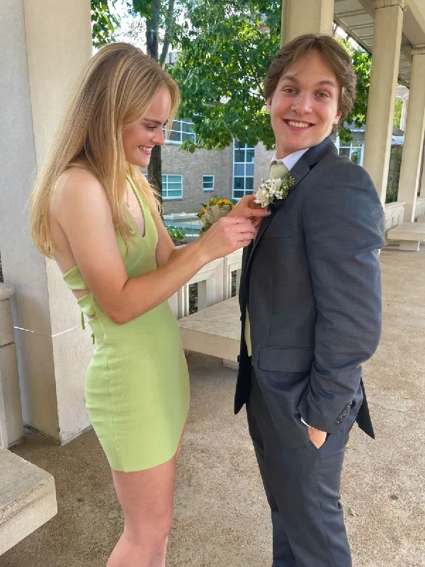 Crazy Savings elegant shift dressLight Green V Neck Homecoming Dress,Sexy Party Dress Y2655