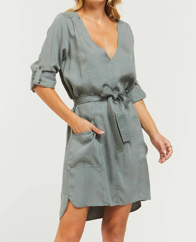 Limited Stock pleated maxi dressTamalia Popover Shirtdress In Sage Olive