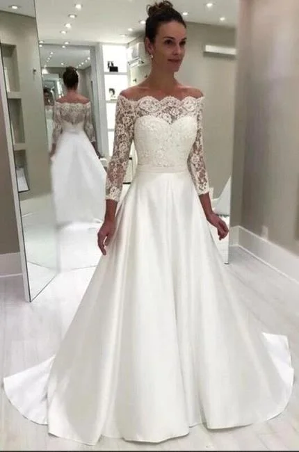 Price Cut Royal Off the shoulder Court train White Princess Wedding Dress