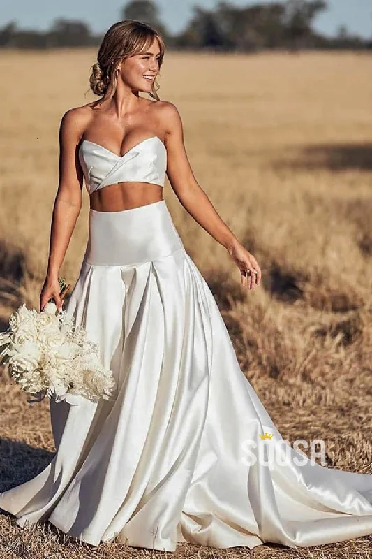Buy More, Save More party dressIvory Satin Sweetheart Two-Piece Beach Wedding Dress QW2521