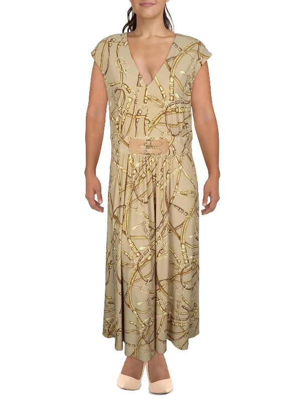 One-DAY Sale casual midi dressWomens Printed Buckle Midi Dress
