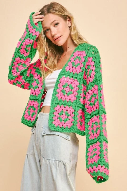 Super Sale high-end athletic hoodieDavi & Dani Full Size Two Tone Flower Square Crochet Open Front Cardigan Super Sale high-end athletic hoodieDavi & Dani Full Size Two Tone Flower Square Crochet Open Front Cardigan