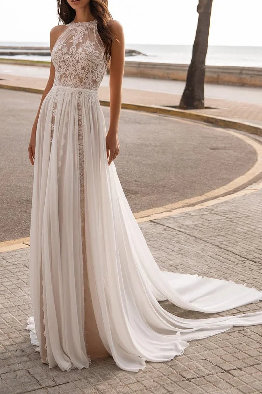 Deal Zone silk dressA Line Jewel Neckline Lace Boho Wedding Dress Beach Bridal Gown QW2666 Deal Zone silk dressA Line Jewel Neckline Lace Boho Wedding Dress Beach Bridal Gown QW2666