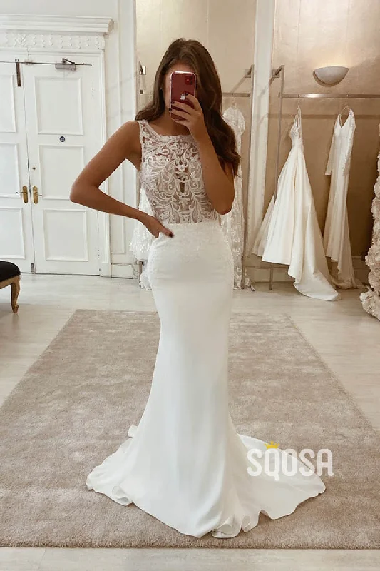Stock Up and Save elegant evening dressMermaid/Trumpet Wedding Dress Chic Bateau Appliques Rustic Wedding Gown QW2277