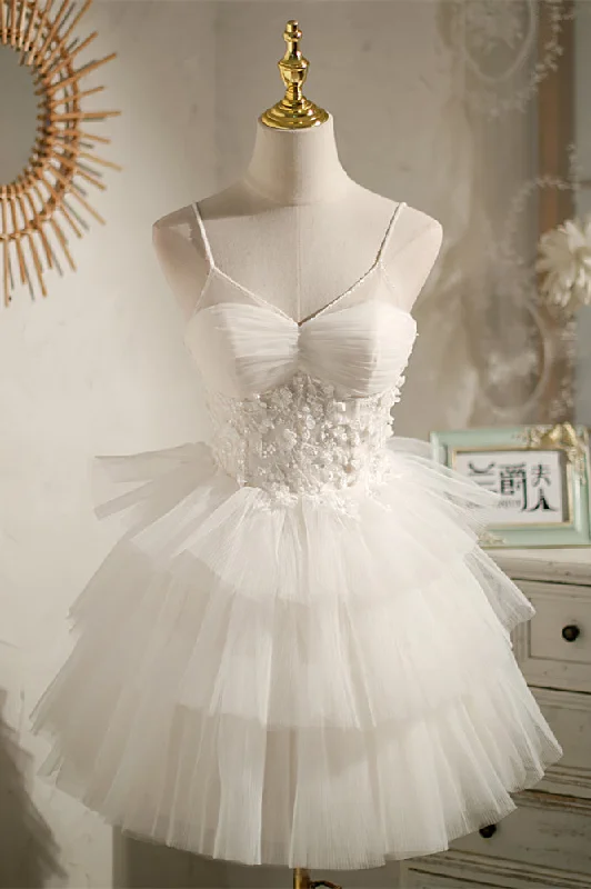 Super Bargain spaghetti strap dressIvory Straps Pleated Appliques Multi-Layers Homecoming Dress Super Bargain spaghetti strap dressIvory Straps Pleated Appliques Multi-Layers Homecoming Dress