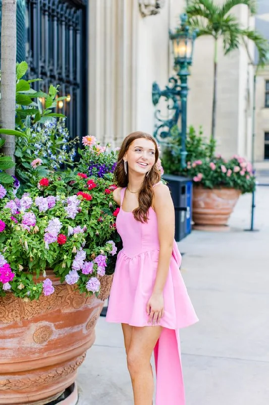 Flash Sale classic fit-and-flare dressPink A-line Homecoming Dress,Pink Cocktail Dress Y2899
