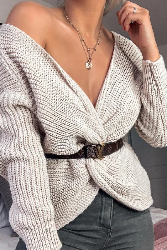 Daily Deals pullover for gymBeige Knot Knit Jumper - Kerri