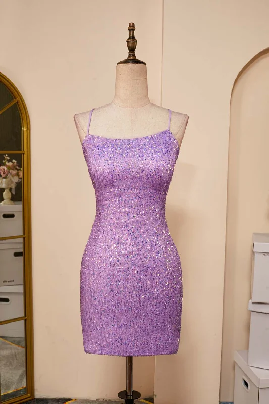 Online Specials lace-up dressLavender Sequins Sheath Lace-Up Homecoming Dress