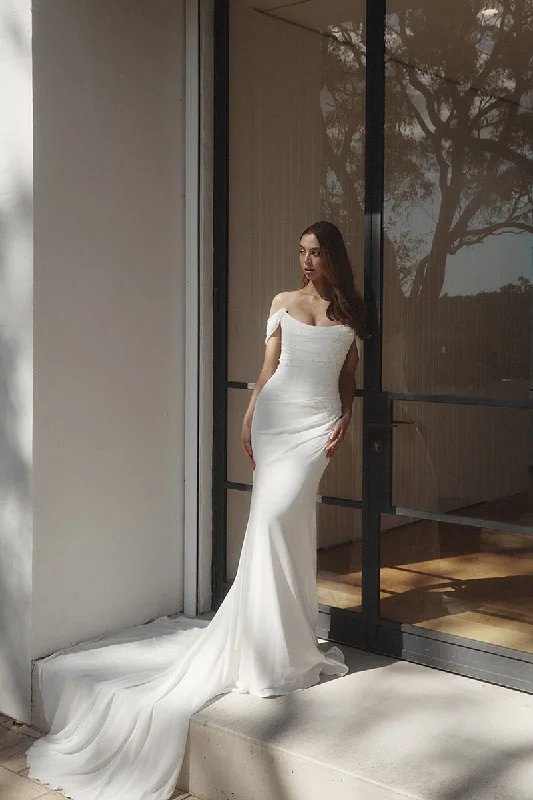 Great Deals knit dressMermaid/Trumpet Strapless Pearls Pleats Boho Wedding Dress QW2376