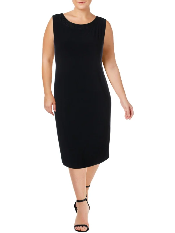 Quick Sale silk dressPlus Womens Lace-Trim Sleeveless Cocktail Dress