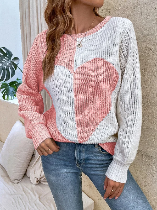 Limited Time Discount sleek zip-up hoodiestylish sports hoodieContrast Heart Round Neck Long Sleeve Sweater Limited Time Discount sleek zip-up hoodiestylish sports hoodieContrast Heart Round Neck Long Sleeve Sweater