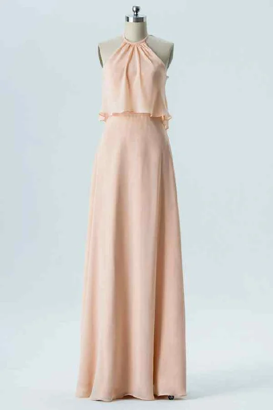 Crazy Deals flowy evening dressPearl Pink A-line Halter Crepe Chiffon Long Bridesmaid Dress Crazy Deals flowy evening dressPearl Pink A-line Halter Crepe Chiffon Long Bridesmaid Dress