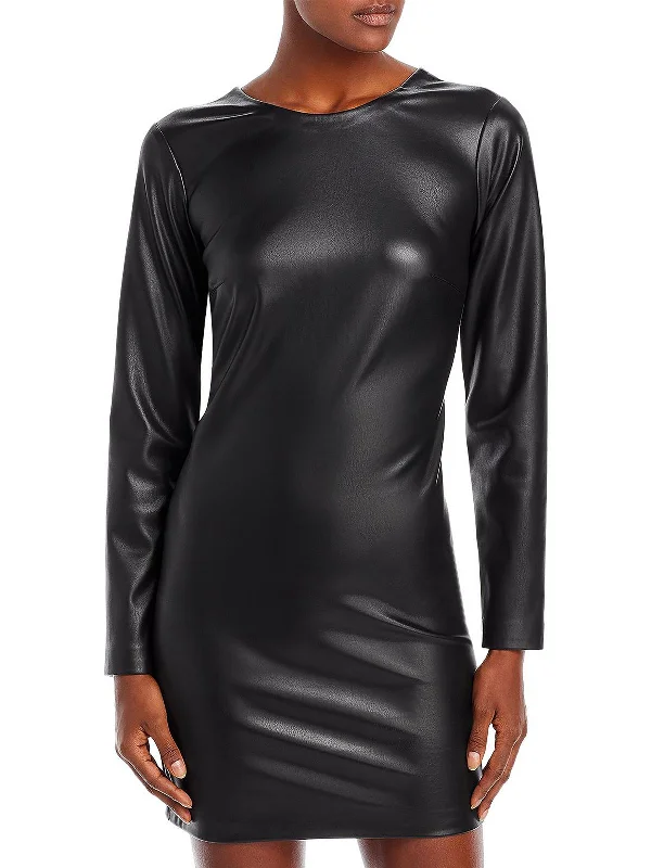 Grand Opening Sale velvet dressWomens Faux Leather Mini Cocktail and Party Dress