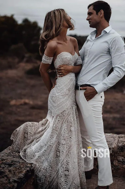 Savings Alert t-shirt dressMermaid Wedding Dress Sweetheart Lace Bohemain Wedding Dress Rustic Wedding Gowns QW0877