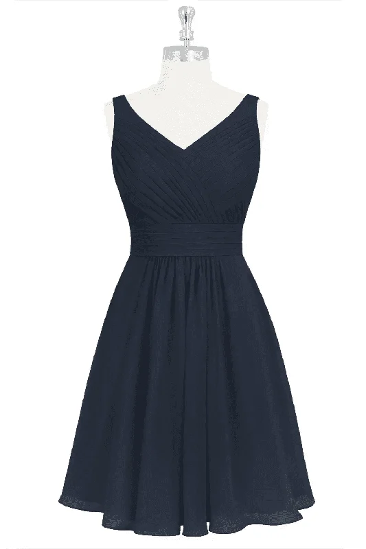 Unmissable Offer floral midi dressDark Navy A-line V Neckline Chiffon Knee Length Bridesmaid Dress