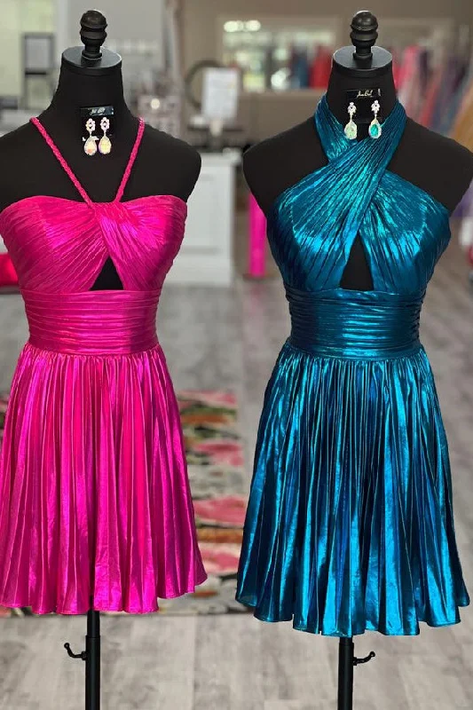 Unmissable Offer sophisticated dressA-line Halter Metallic Homecoming Dresses With Pleats Unmissable Offer sophisticated dressA-line Halter Metallic Homecoming Dresses With Pleats
