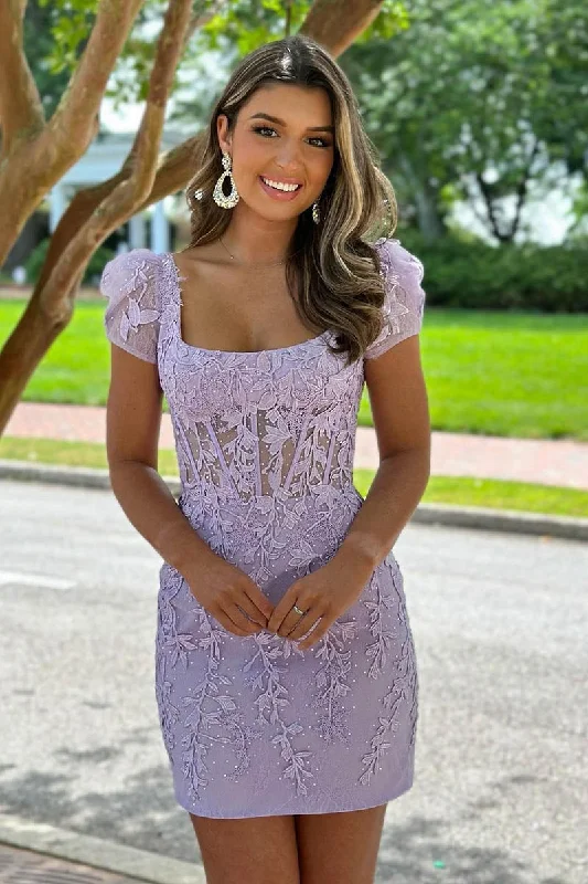 Must-Have Deals one-shoulder dressSheath/Column Scoop Short Sleeves Short Homecoming Dress Tight QH2461