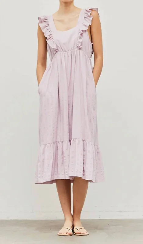 Super Sale lace-up dressRuffle Shoulder Empire Waist Dress In Dusty Lilac