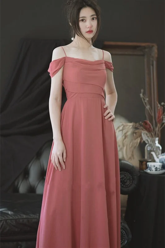 Warehouse Sale casual knit dressOff the Shoulder Coral Chiffon Long Bridesmaid Dress