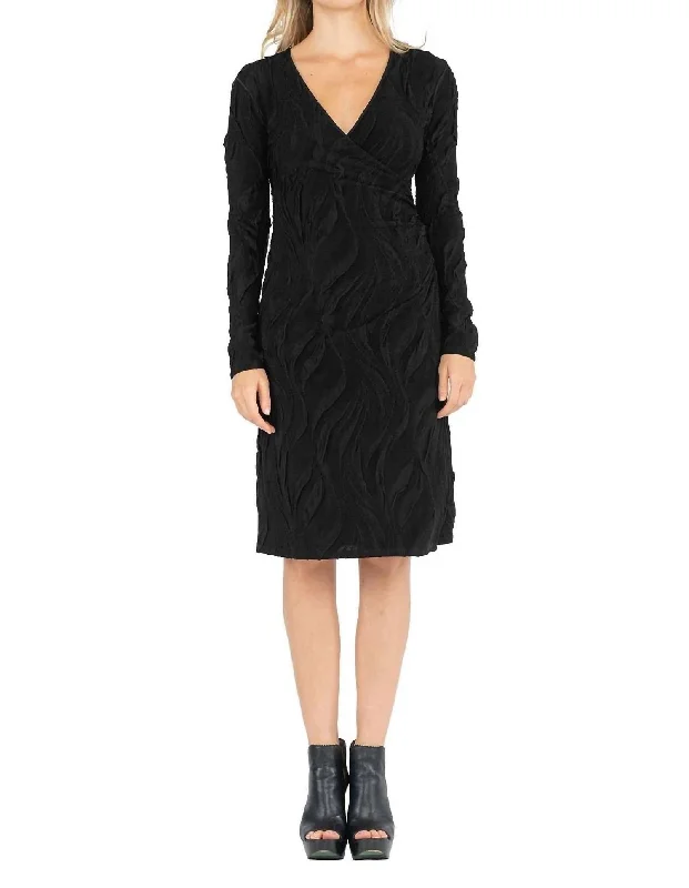 Special Discount casual dressLong Sleeve Fold Over Dress In Crinkle Black