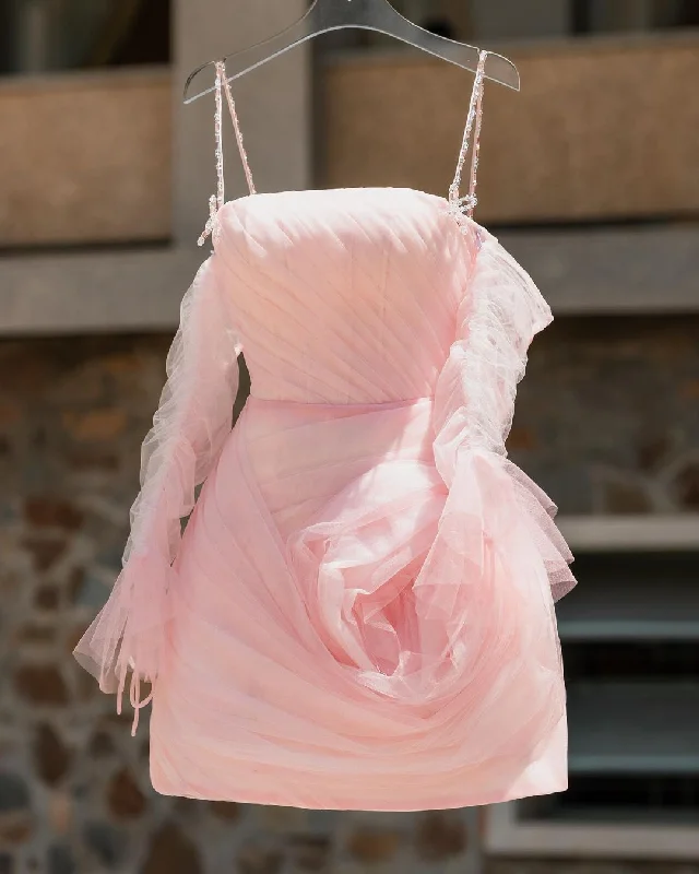Today’s Special t-shirt dressChic & Modern A-Line Tulle Straps Pink Pleated Cute Homecoming Dress QS2201