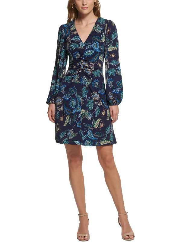Special Discount spaghetti strap dressWomens Floral Print Ruched Mini Dress
